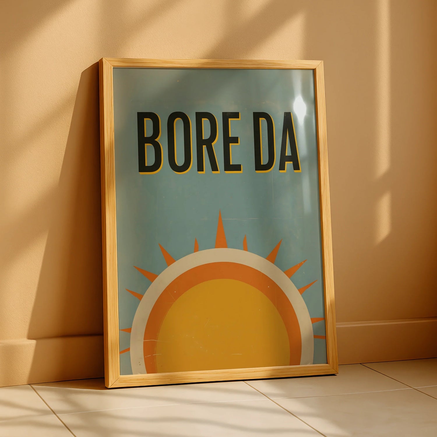 Bore Da Welsh Good Morning Poster, Wales Retro Sun Print, Vintage Typography Wall Art