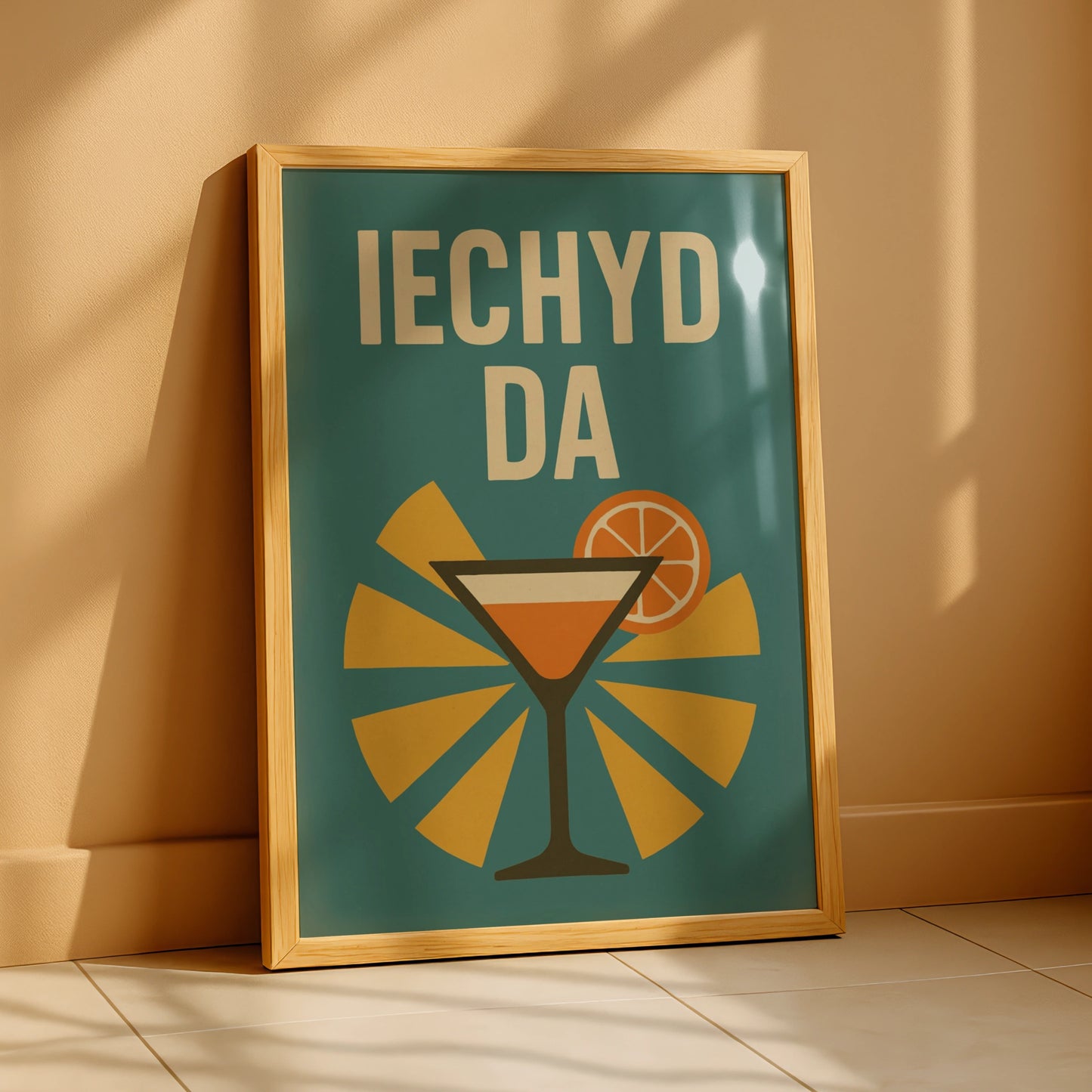 Iechyd Da Welsh Cocktail Poster, Wales Bar Wall Art, Retro Mid-Century Print