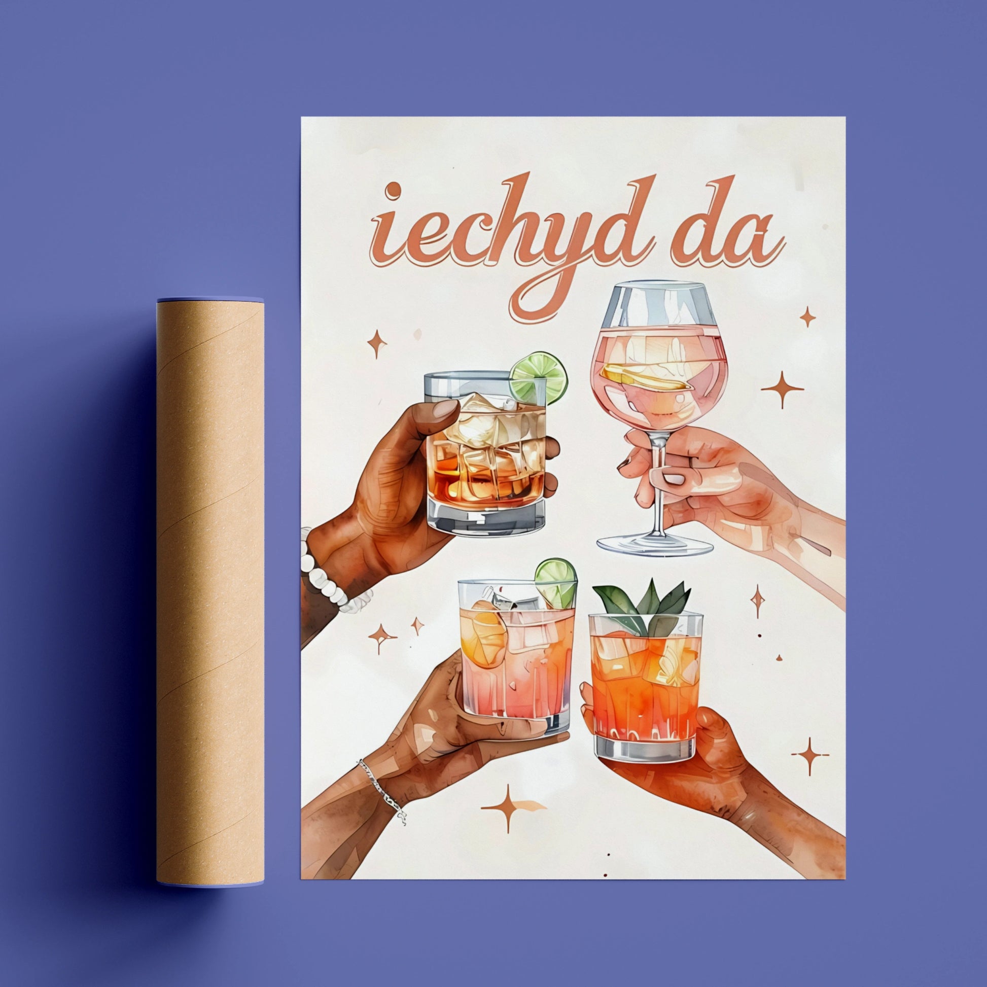 Iechyd Da Welsh Cheers Cocktail Poster, Wales Bar Wall Art, Drinks Print Gift