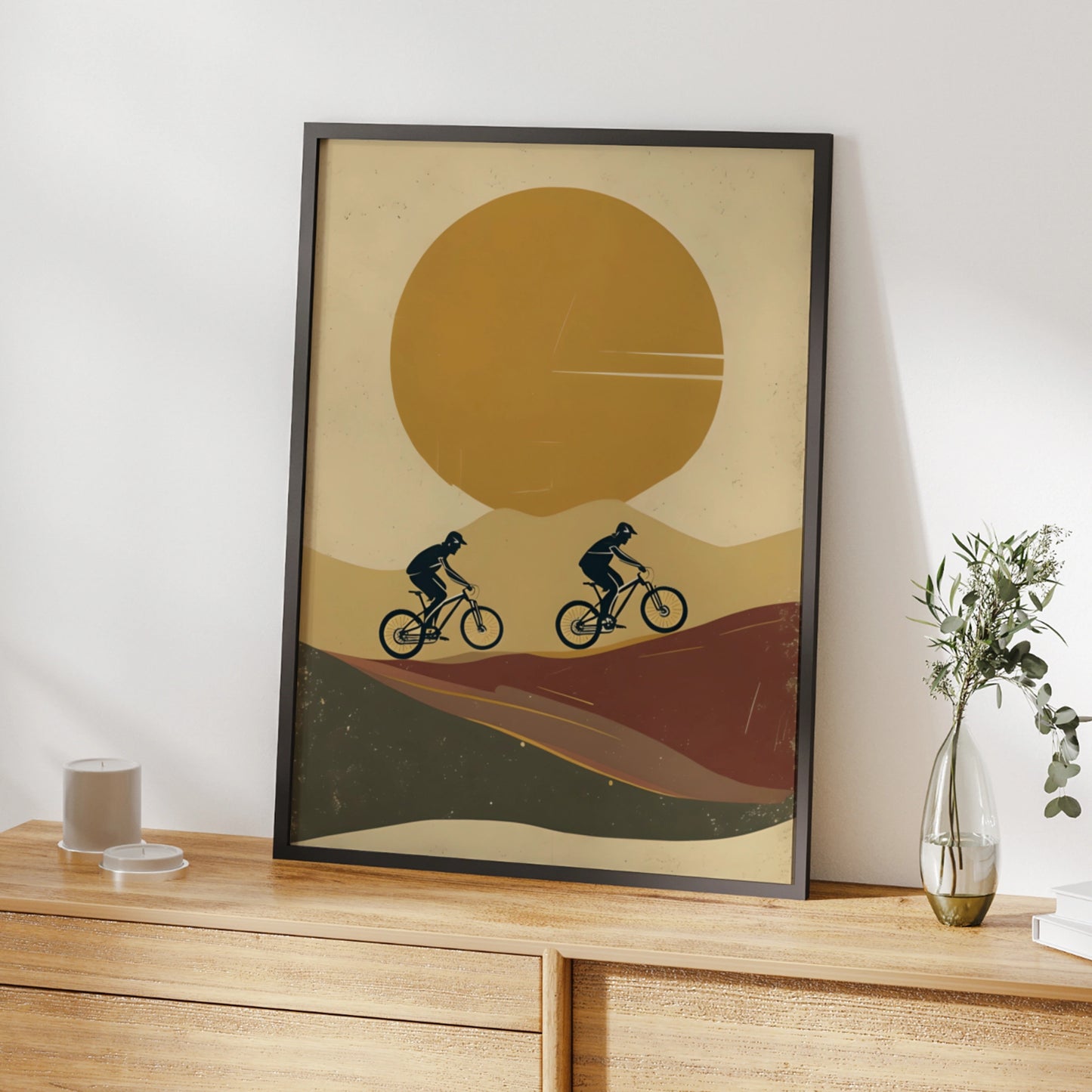 Mountain Bike Poster, MTB Wall Art, Retro Cycling Print, Minimalist Sunset Rider Decor