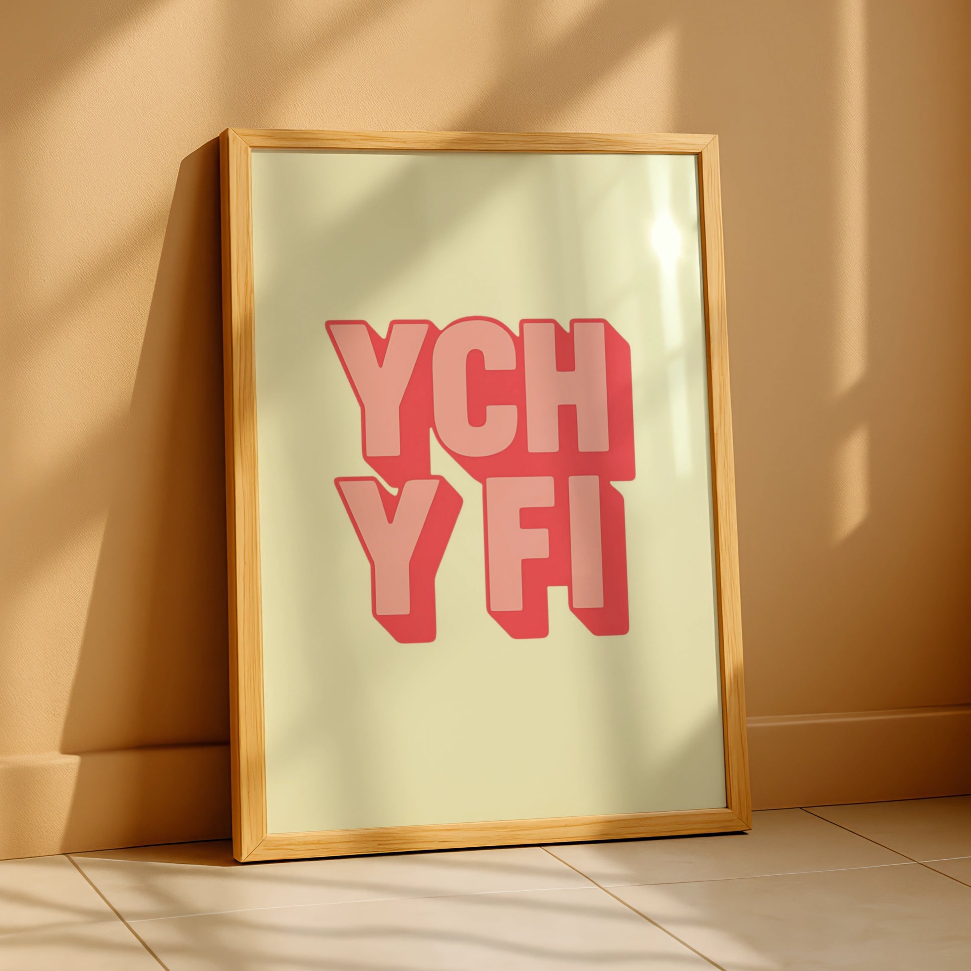 Ych Y Fi Welsh Slang Poster, Wales Wall Art, Bold Typography Print, Pink Red