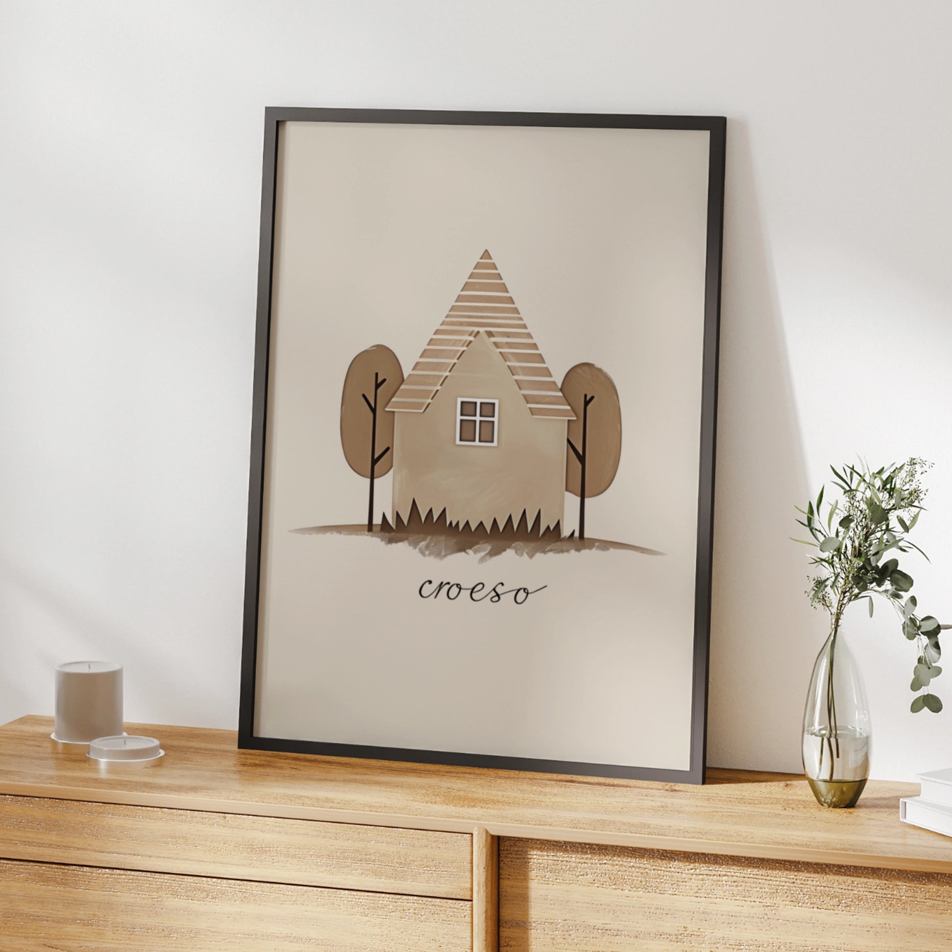 Croeso Welsh Welcome House Poster, Wales Wall Art, Minimalist Neutral Home Print