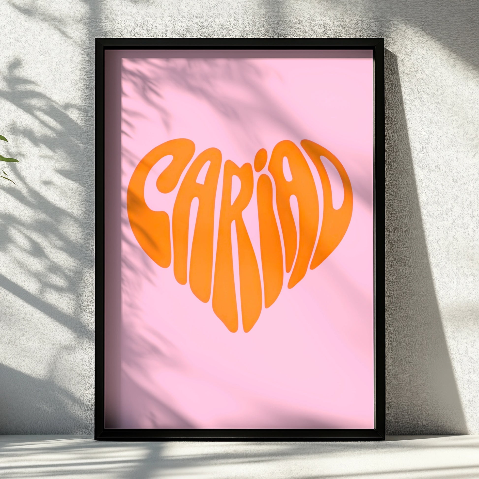 Cariad Welsh Love Heart Poster, Wales Wall Art, Pink Orange Retro Typography Print