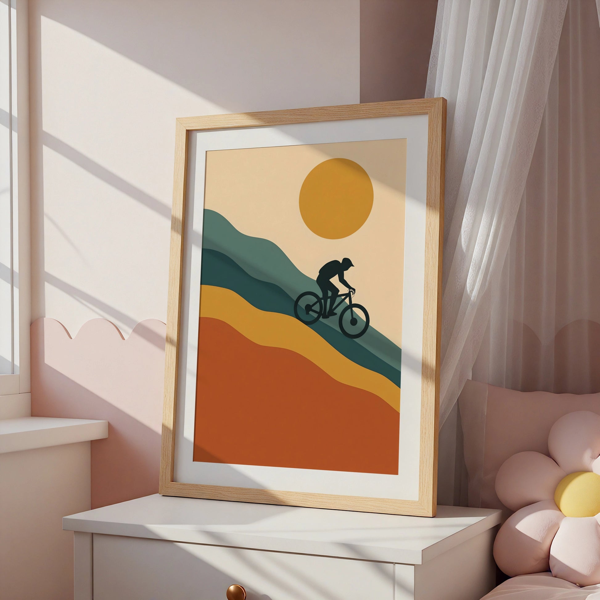 Mountain Bike Poster, Retro MTB Wall Art, Cycling Print, Minimalist Rider Gift