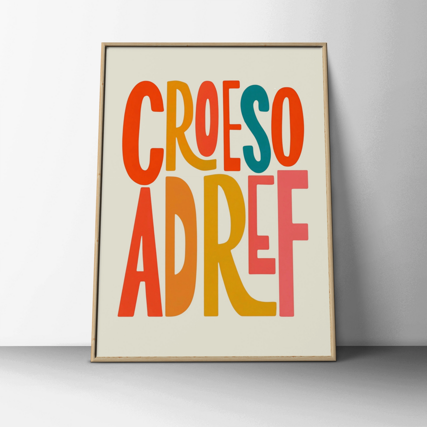 Croeso Adref Welsh Welcome Home Poster, Wales Wall Art, Colourful Typography Print
