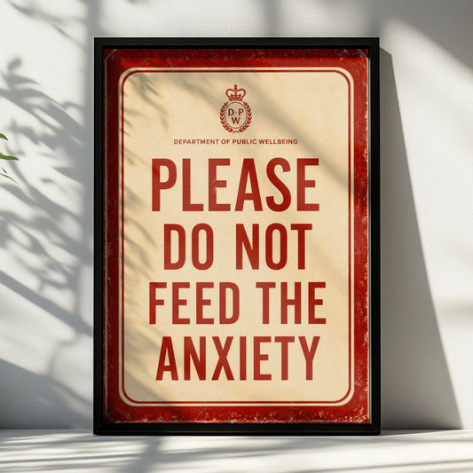Do Not Feed The Anxiety Poster, Funny Mental Health Wall Art, Vintage Red Sign Print