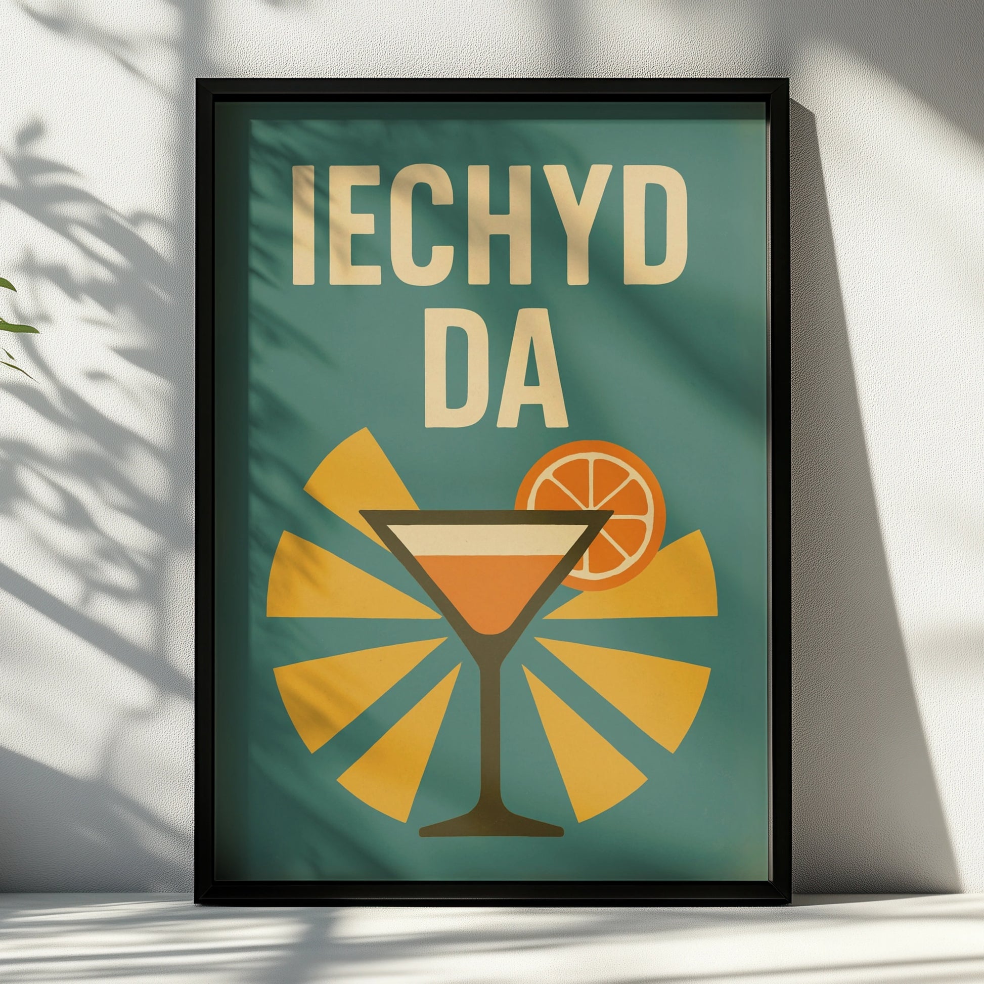 Iechyd Da Welsh Cocktail Poster, Wales Bar Wall Art, Retro Mid-Century Print