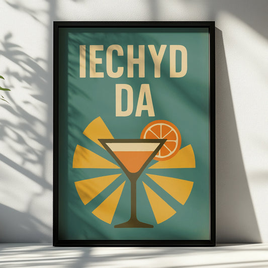 Iechyd Da Welsh Cocktail Poster, Wales Bar Wall Art, Retro Mid-Century Print