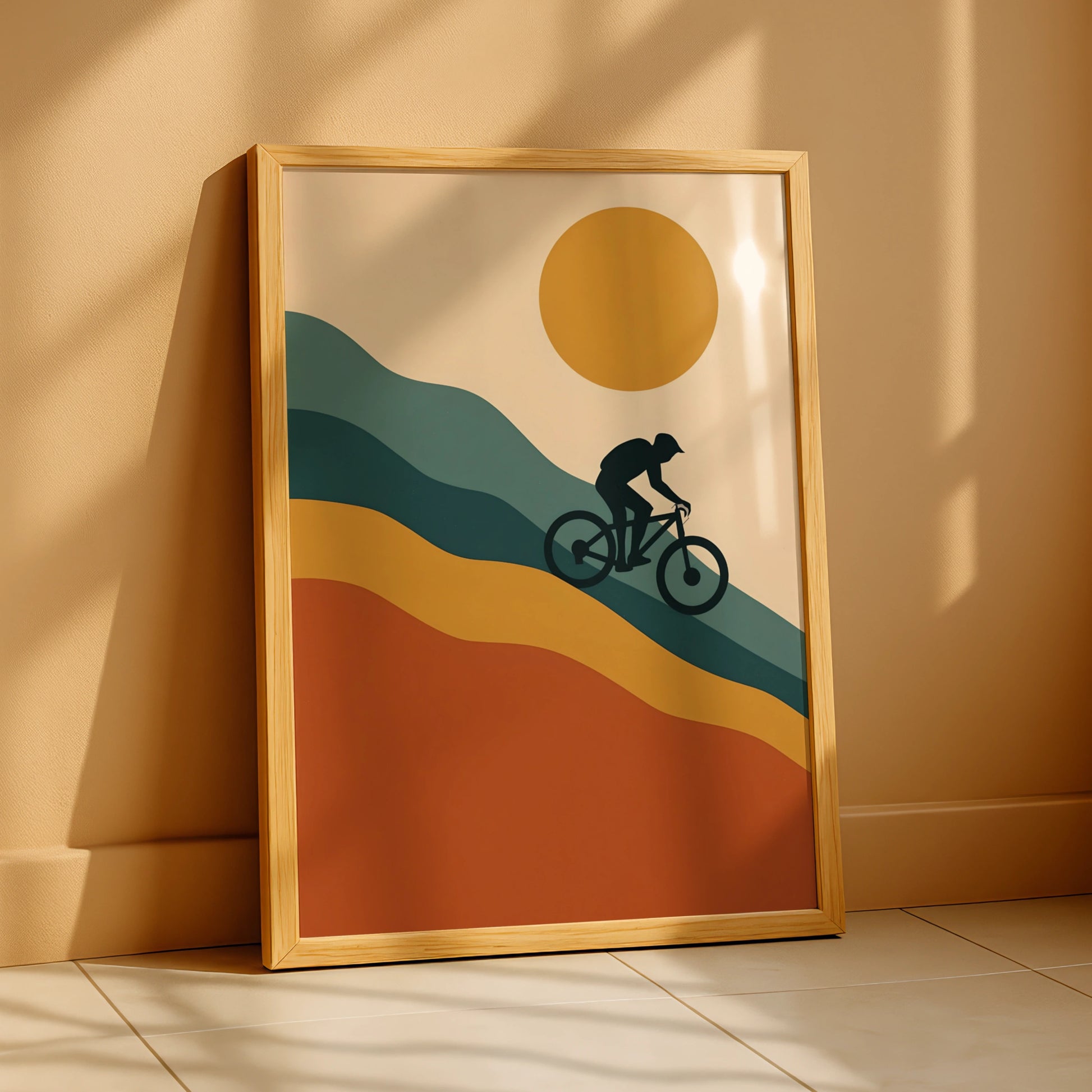 Mountain Bike Poster, Retro MTB Wall Art, Cycling Print, Minimalist Rider Gift