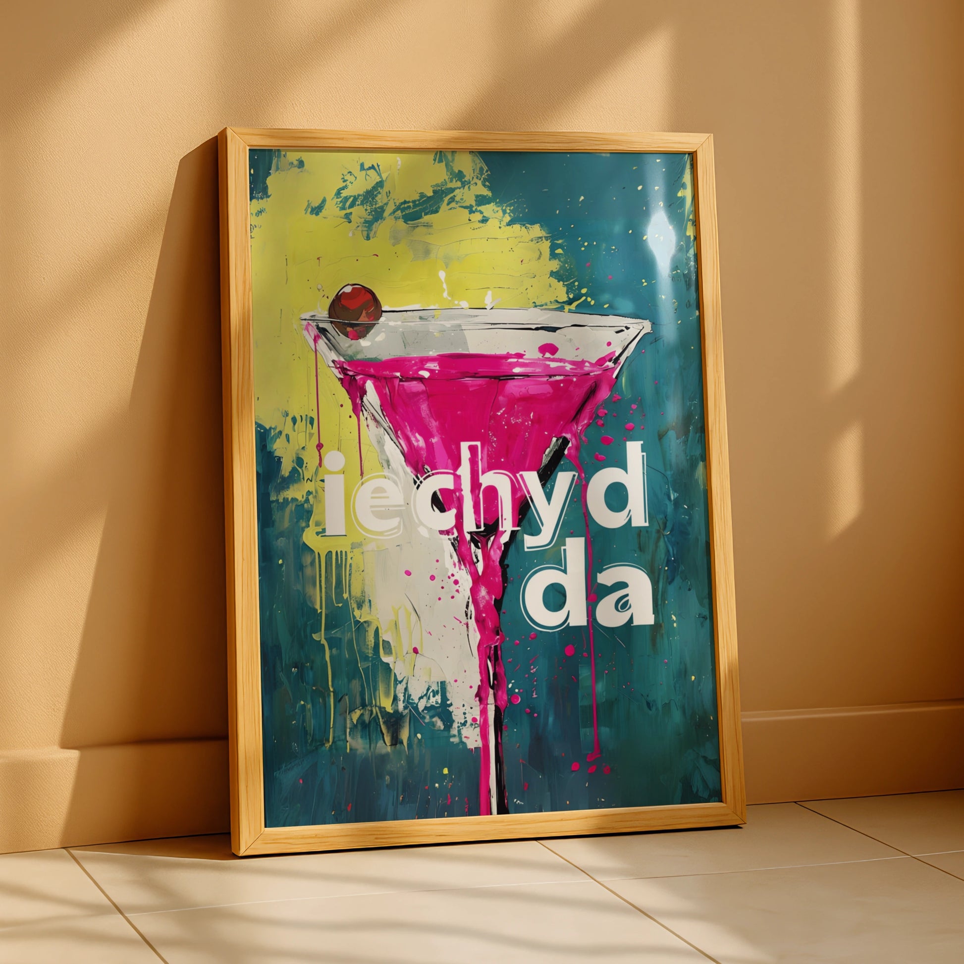 Iechyd Da Welsh Cheers Cocktail Graffiti Poster, Wales Bar Wall Art Print