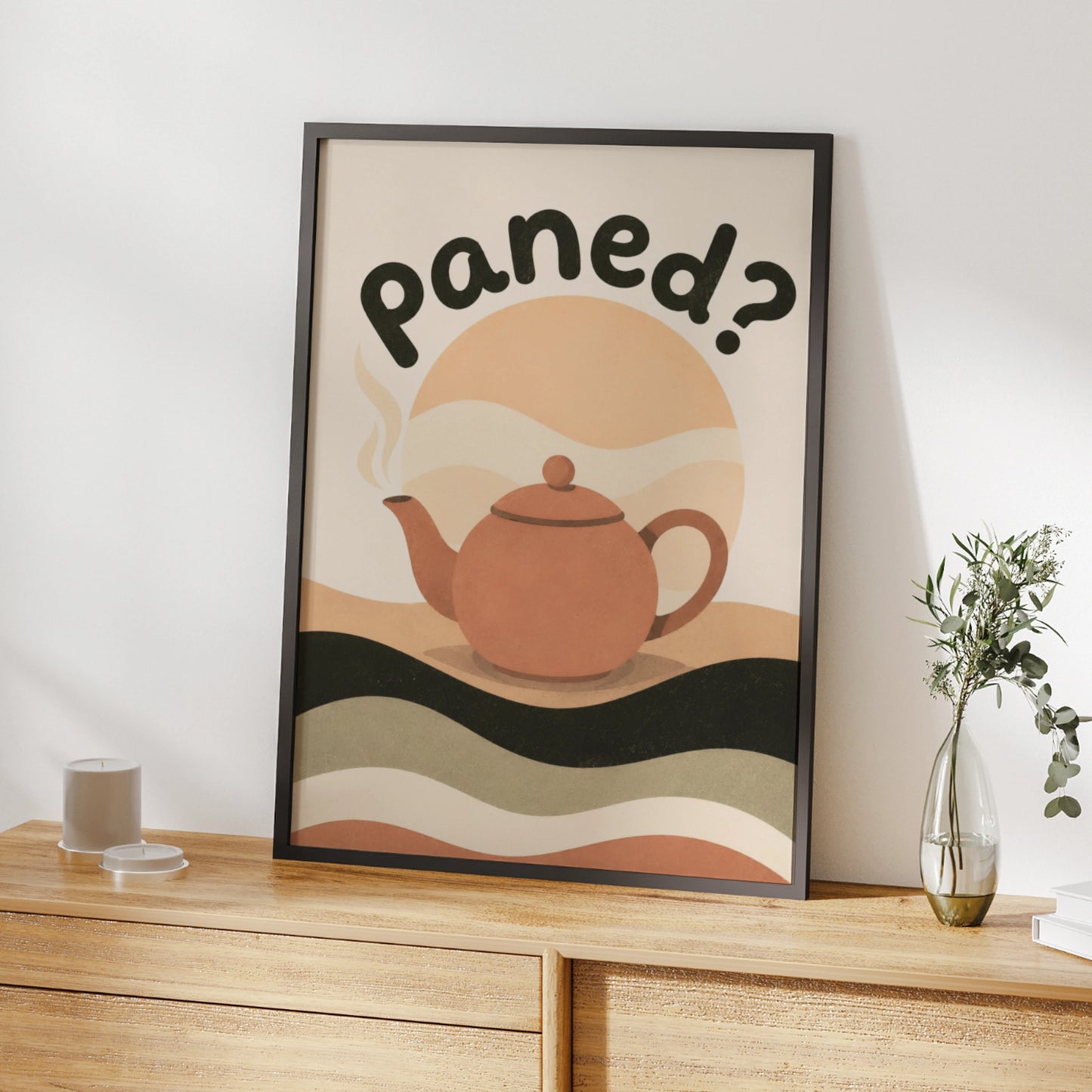 Paned Welsh Tea Poster, Wales Teapot Wall Art, Cymraeg Kitchen Print, Retro Boho