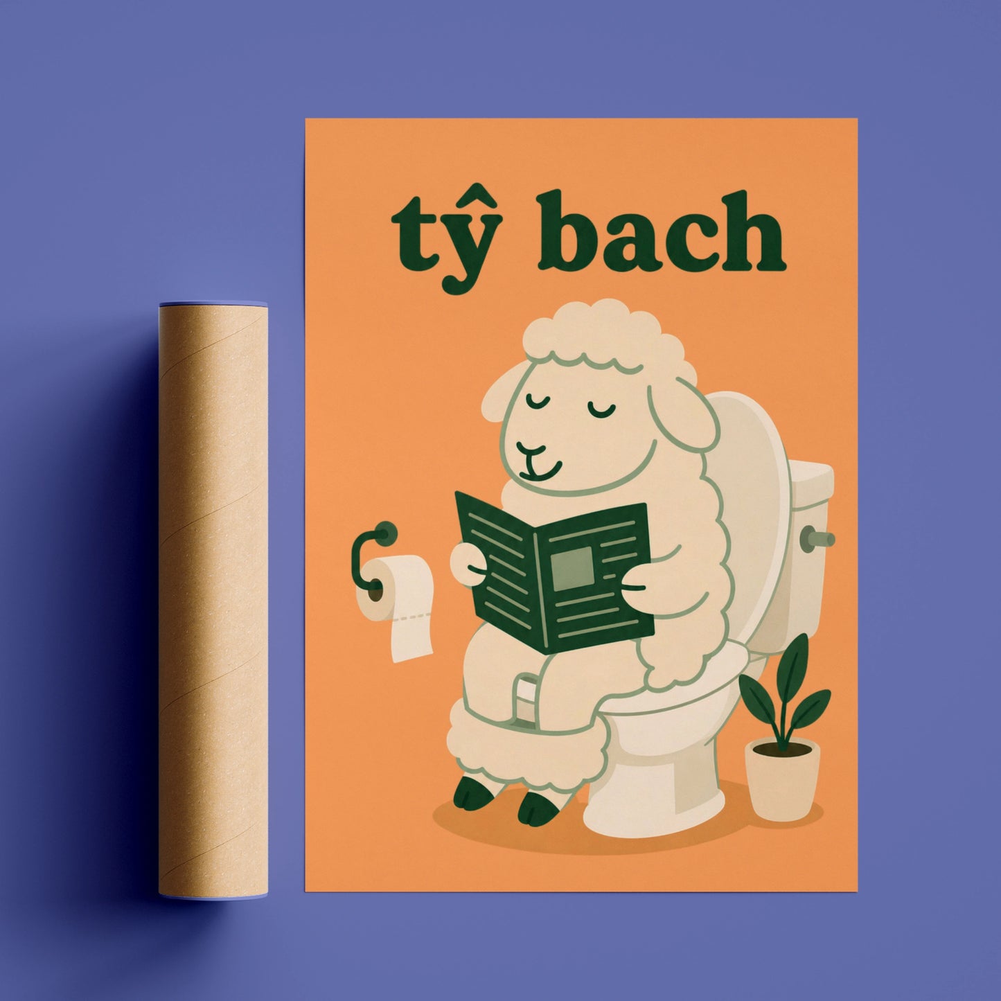 Ty Bach Welsh Sheep Bathroom Poster, Wales Funny Toilet Wall Art, Novelty Gift