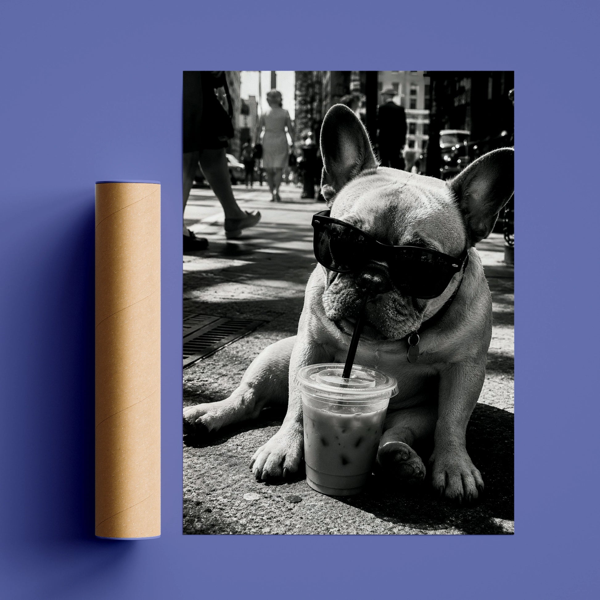 French Bulldog Coffee Poster, Frenchie Wall Art, Black White Dog Print, Funny Dog Lover Gift
