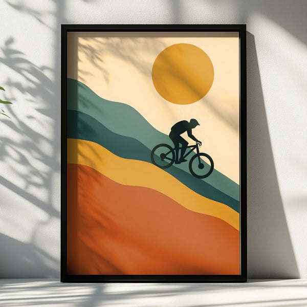 Mountain Bike Poster, Retro MTB Wall Art, Cycling Print, Minimalist Rider Gift