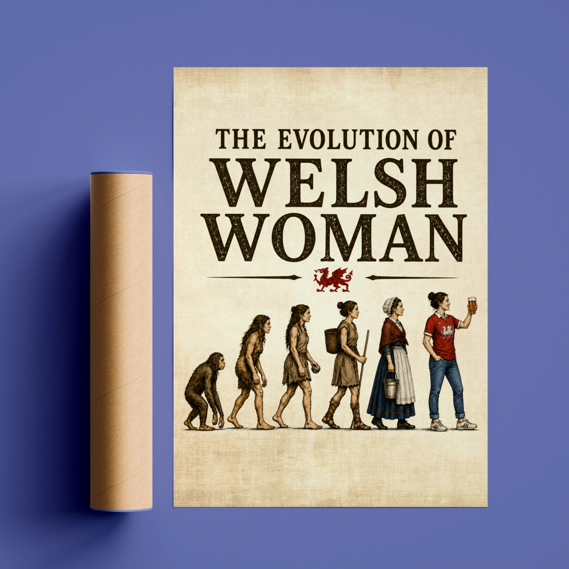 Evolution of Welsh Woman Funny Wales Poster, Humorous Gift Print for Her