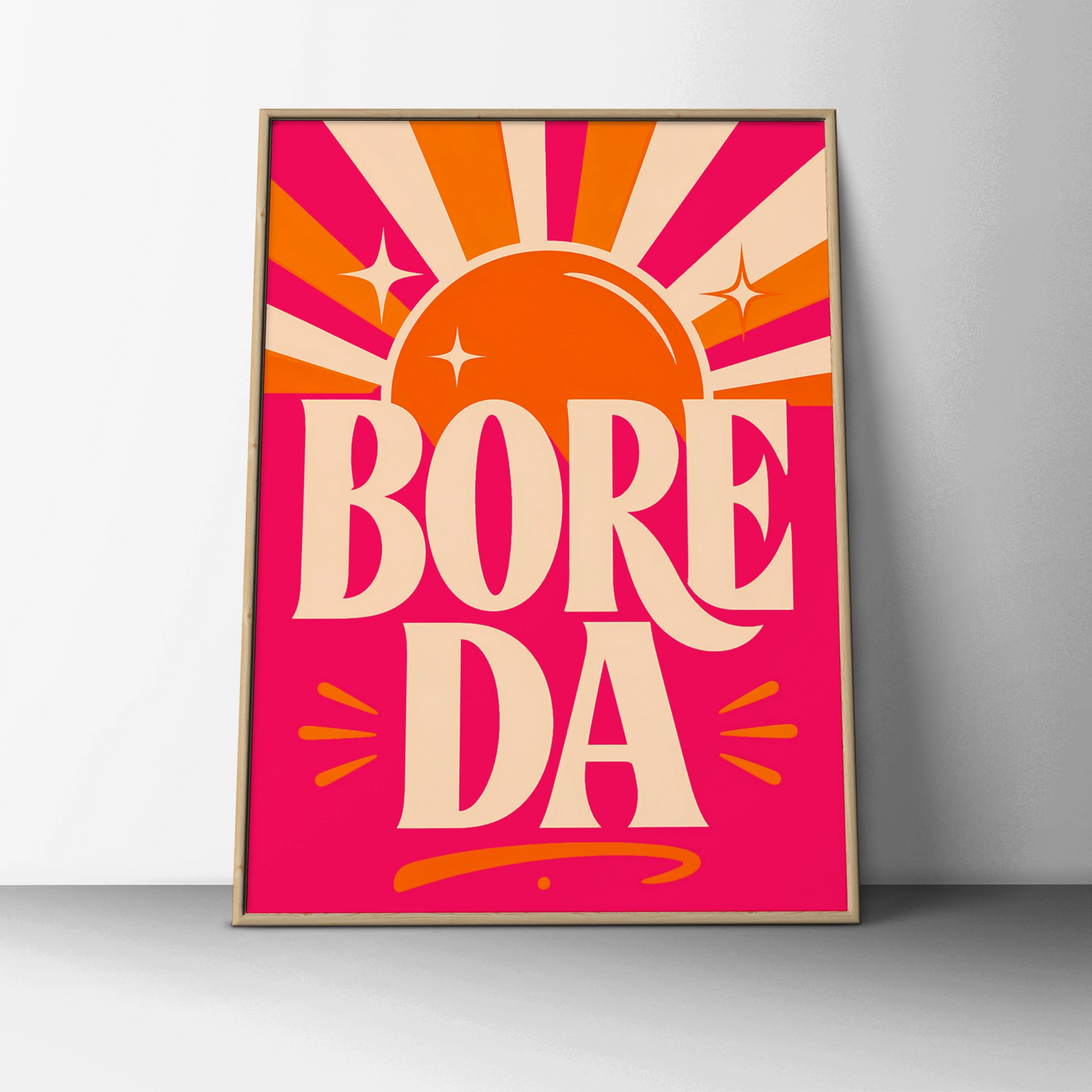 Bore Da Welsh Good Morning Poster, Wales Wall Art, Retro Sun Print, Bold Pink
