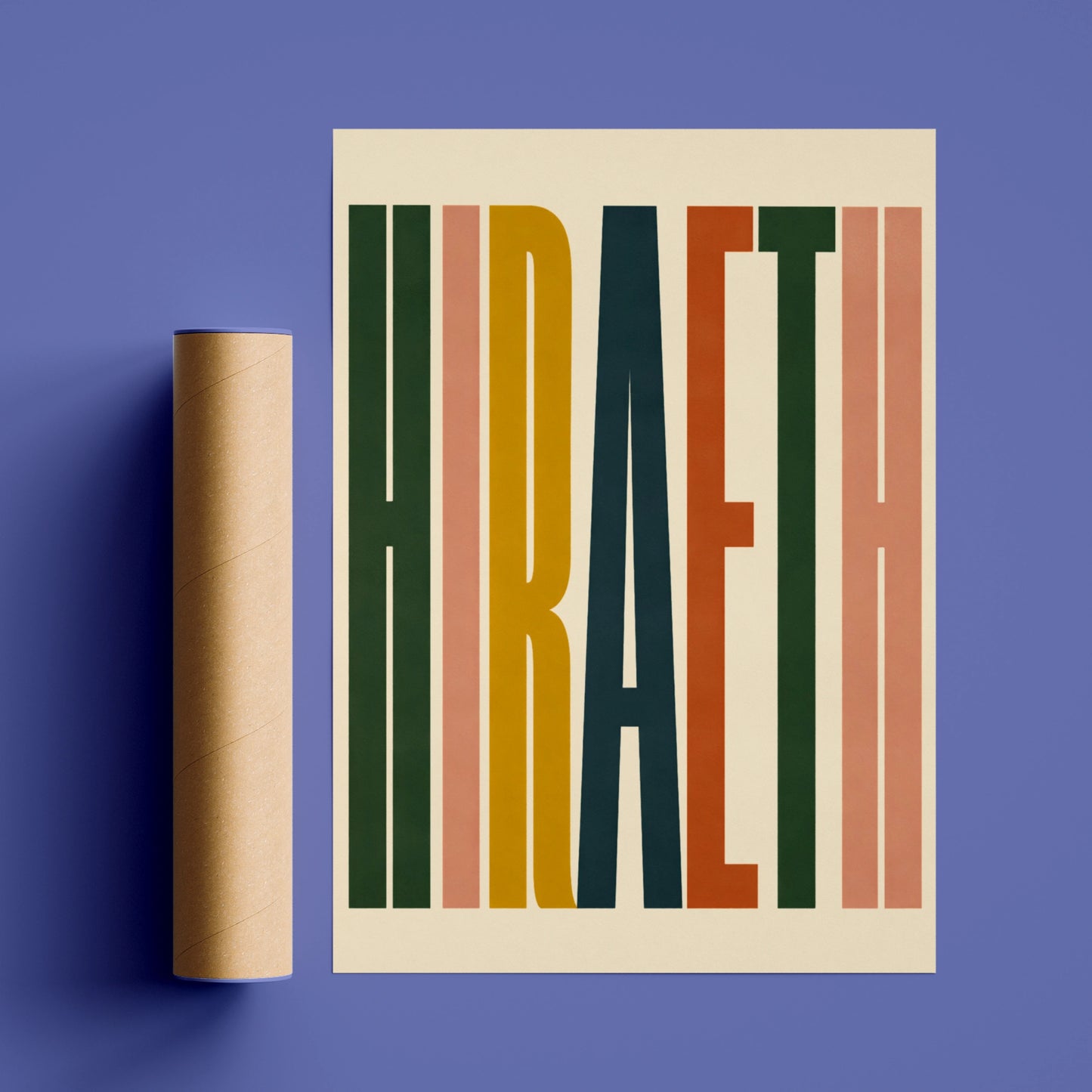 Hiraeth Wales Welsh Word Art Poster, Retro Typography Print, Colourful Wall Art