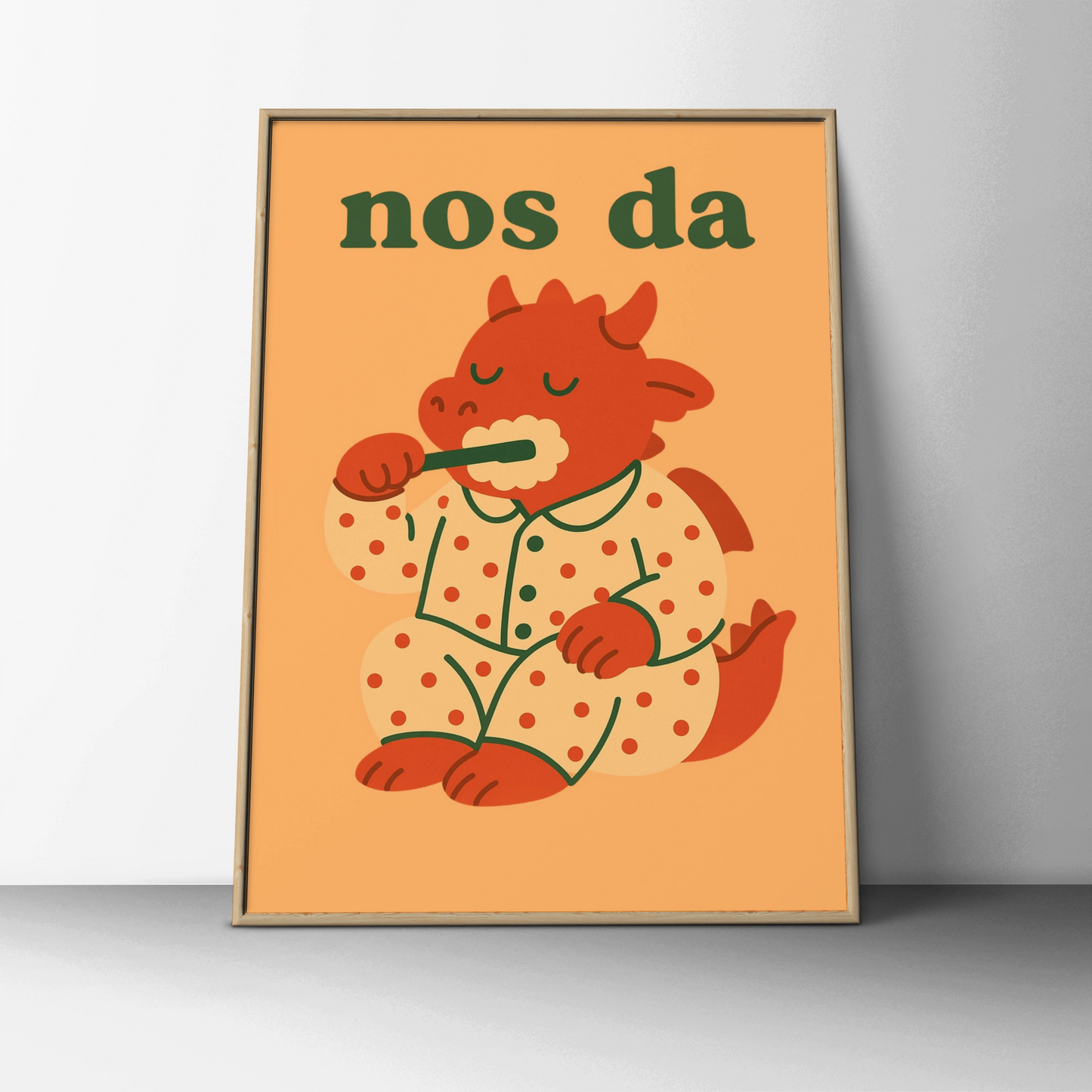 Nos Da Welsh Dragon Poster, Wales Kids Bedroom Wall Art, Cute Goodnight Print