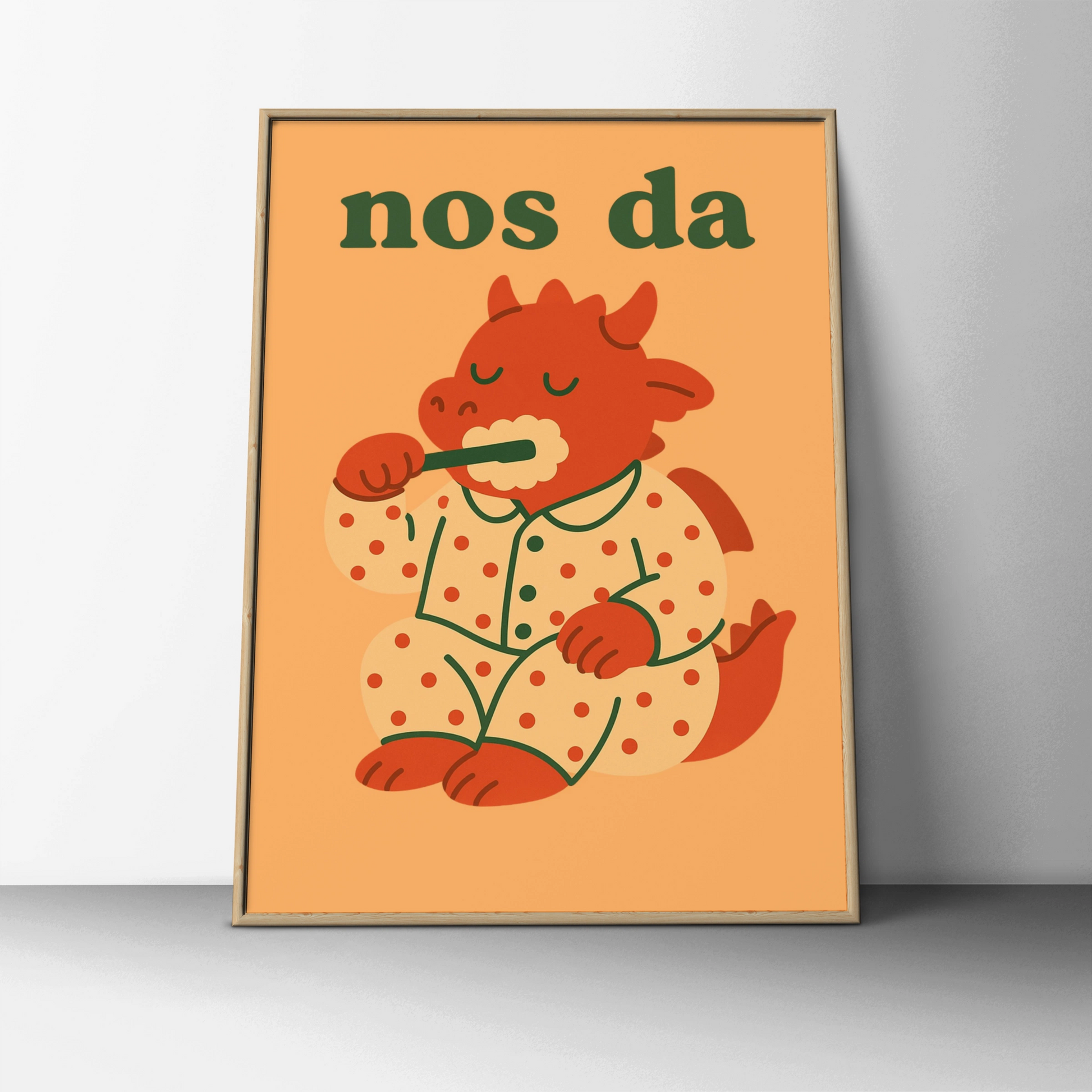 Nos Da Welsh Dragon Poster, Wales Kids Bedroom Wall Art, Cute Goodnight Print