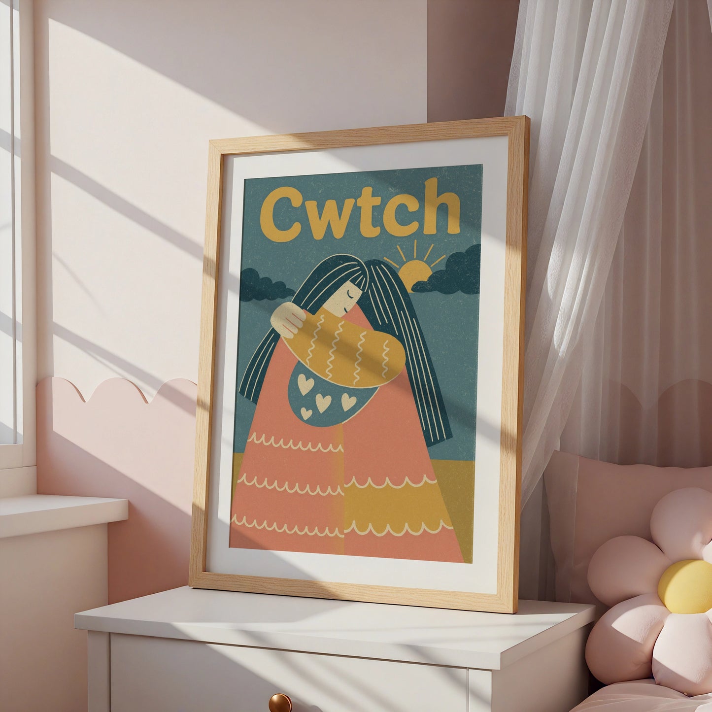 Cwtch Welsh Hug Poster, Wales Wall Art, Retro Friends Embrace Print, Gift