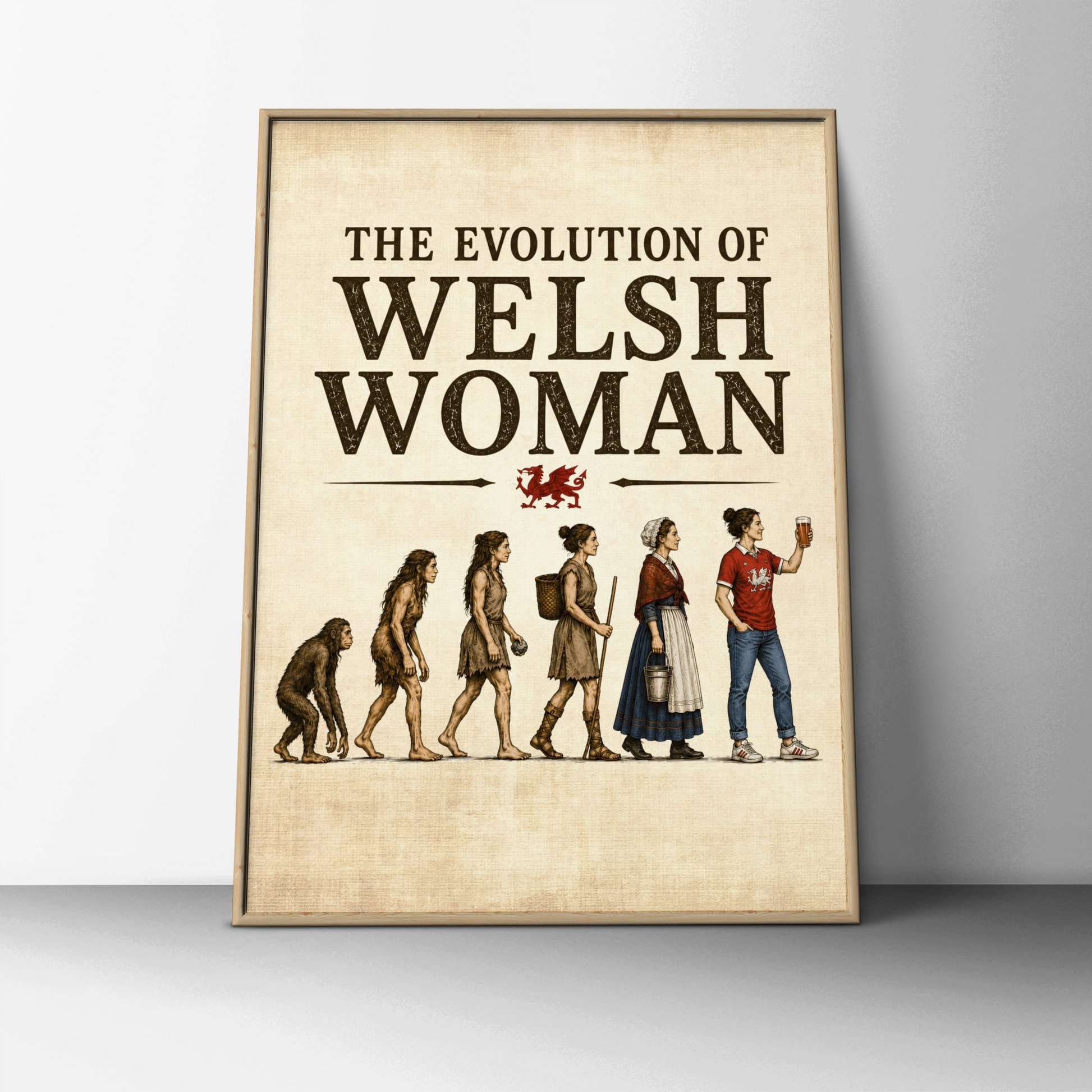 Evolution of Welsh Woman Funny Wales Poster, Humorous Gift Print for Her
