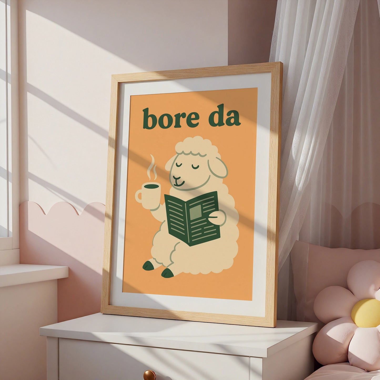 Bore Da Welsh Sheep Poster, Wales Wall Art, Funny Welsh Language Good Morning Print