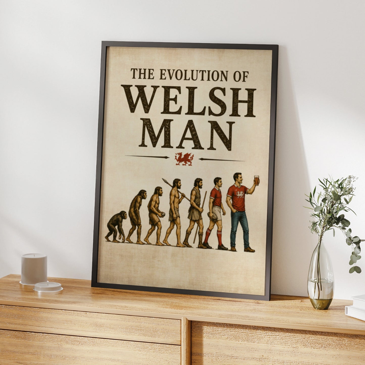 Evolution of Welsh Man Poster, Wales Rugby Funny Wall Art, Gift for Him