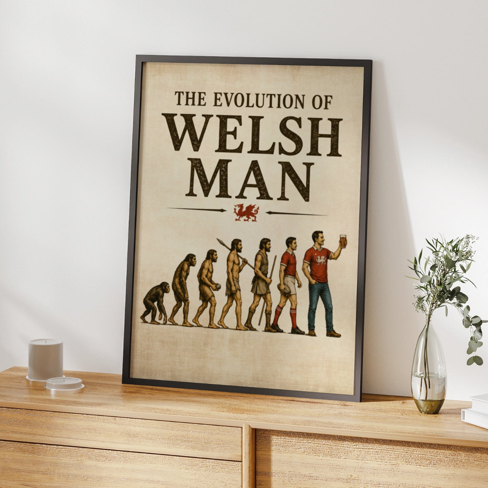 Evolution of Welsh Man Poster, Wales Rugby Funny Wall Art, Gift for Him