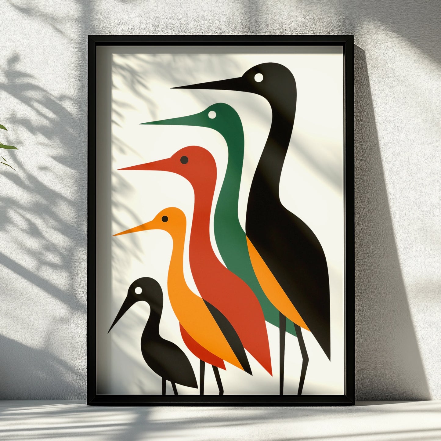 Geometric Bird Poster, Mid-Century Modern Heron Wall Art, Bold Colourful Nature Print