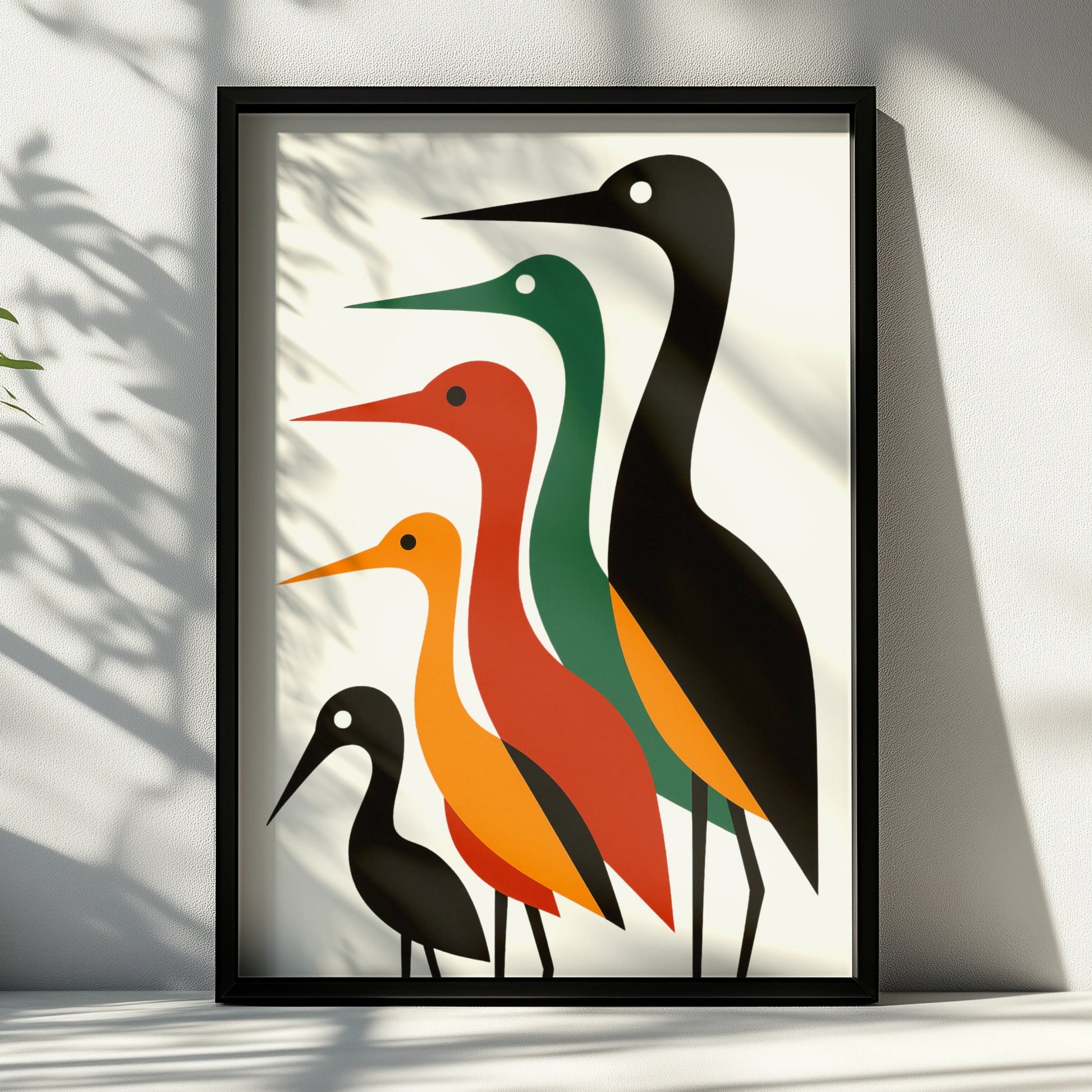 Geometric Bird Poster, Mid-Century Modern Heron Wall Art, Bold Colourful Nature Print