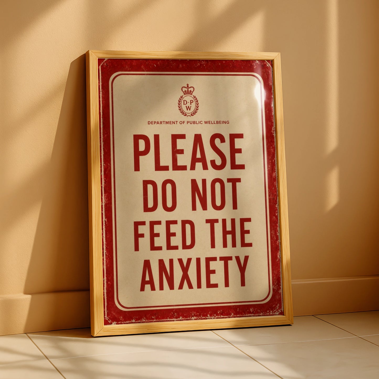 Do Not Feed The Anxiety Poster, Funny Mental Health Wall Art, Vintage Red Sign Print