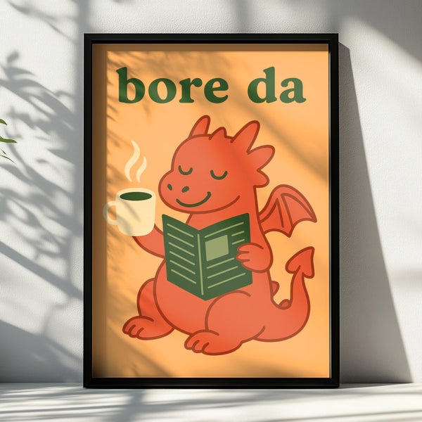Bore Da Welsh Dragon Poster, Wales Wall Art, Welsh Language Good Morning Print