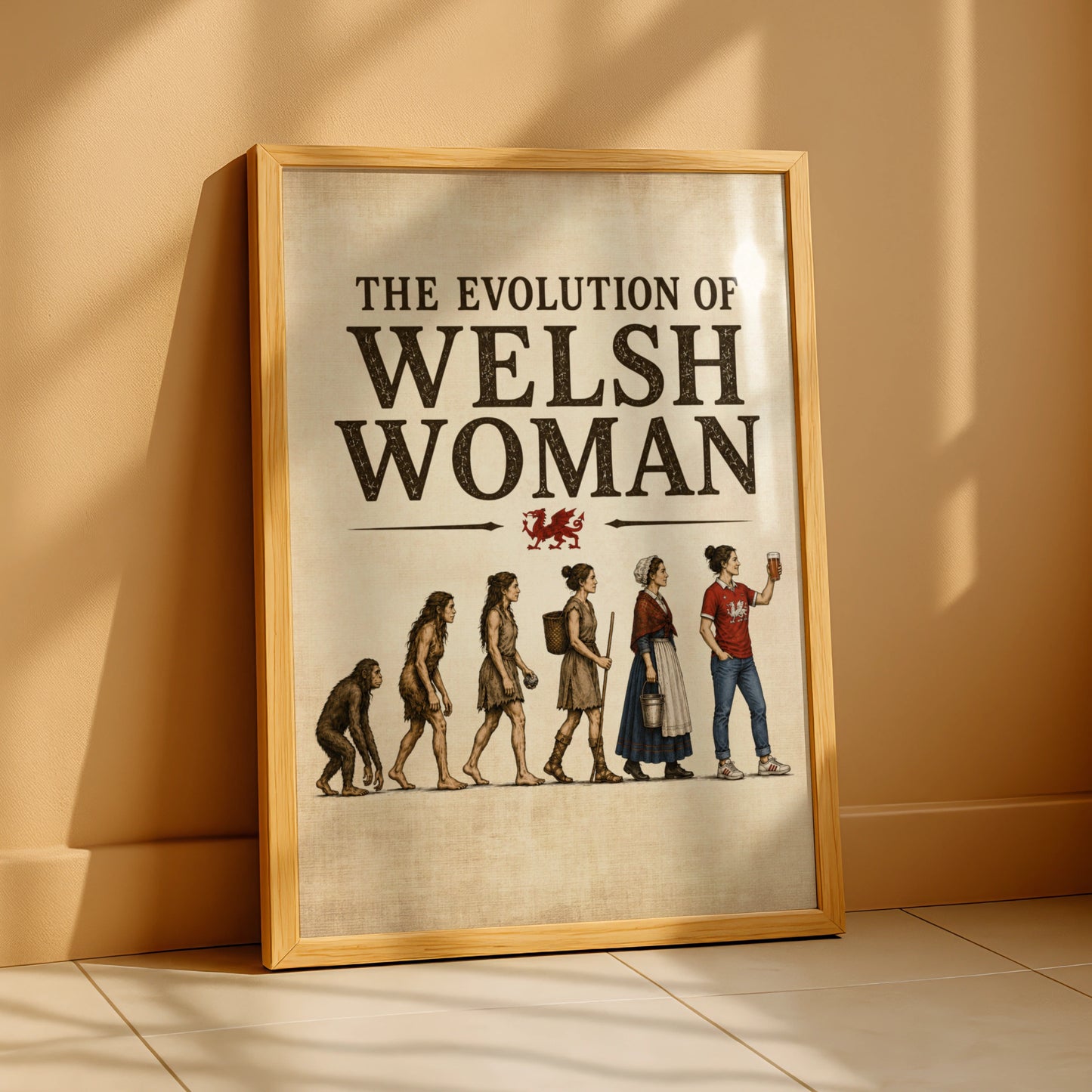 Evolution of Welsh Woman Funny Wales Poster, Humorous Gift Print for Her