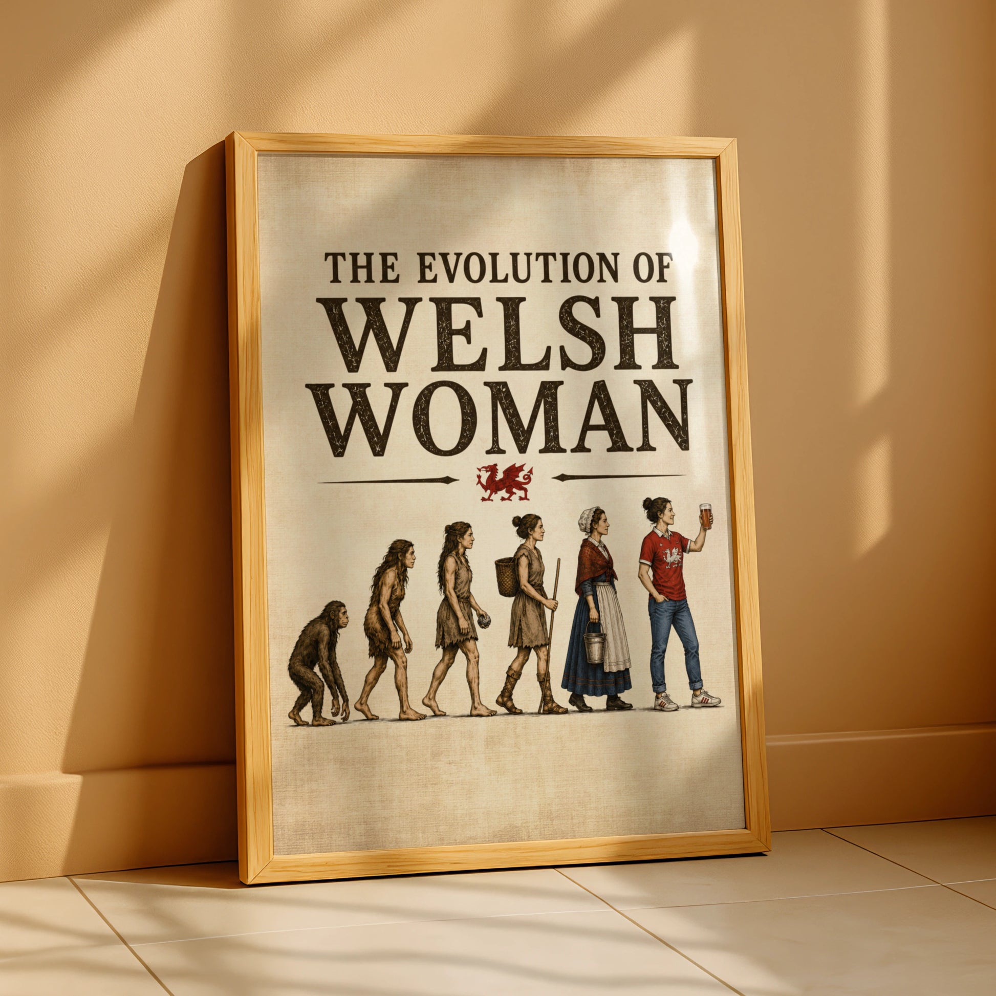 Evolution of Welsh Woman Funny Wales Poster, Humorous Gift Print for Her