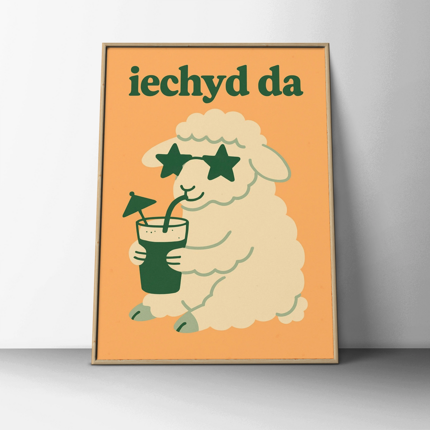Iechyd Da Welsh Sheep Poster, Wales Funny Wall Art, Retro Cheers Print, Gift