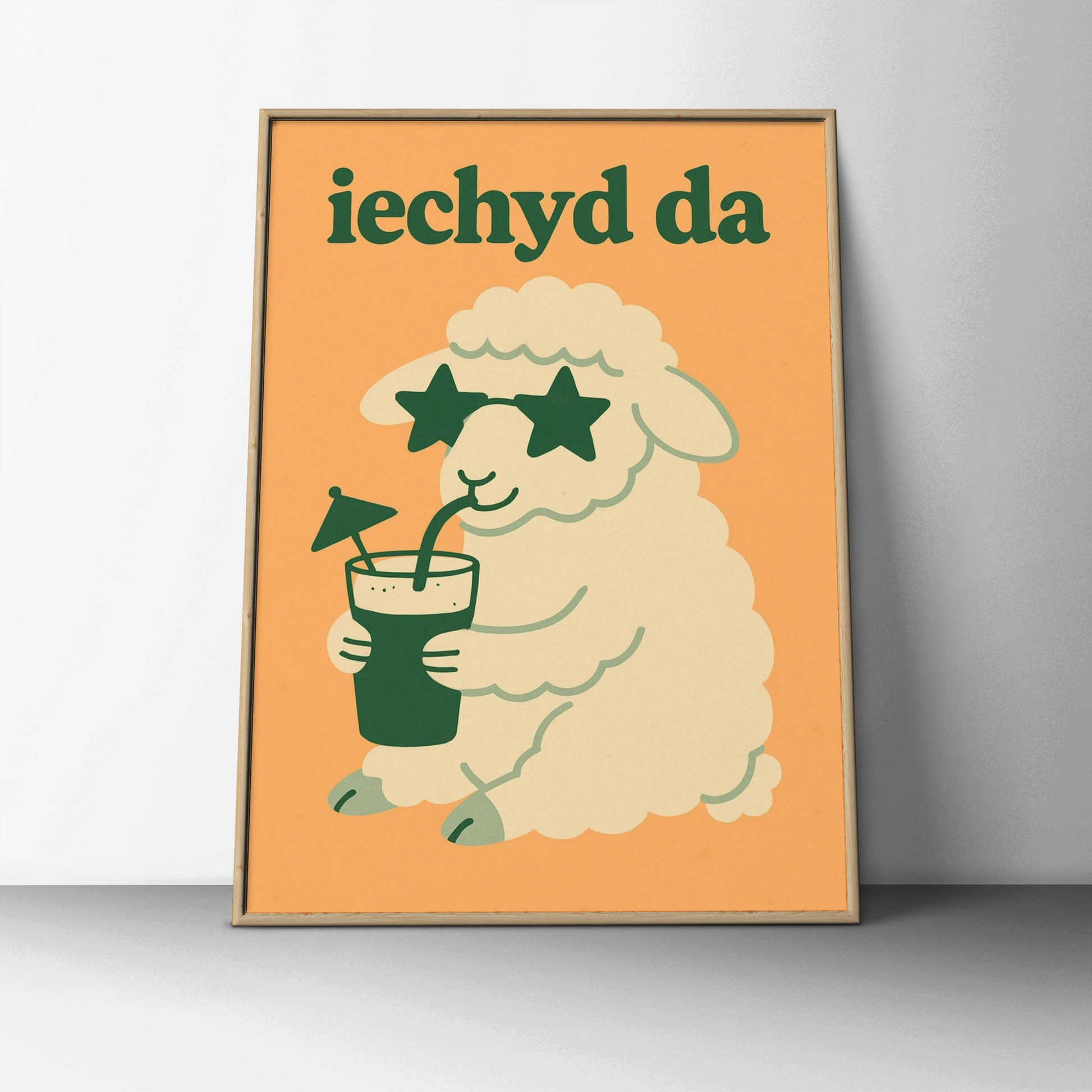 Iechyd Da Welsh Sheep Poster, Wales Funny Wall Art, Retro Cheers Print, Gift