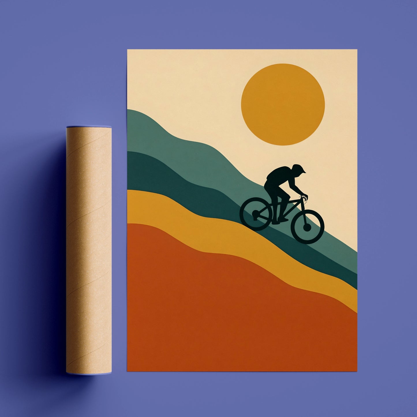 Mountain Bike Poster, Retro MTB Wall Art, Cycling Print, Minimalist Rider Gift