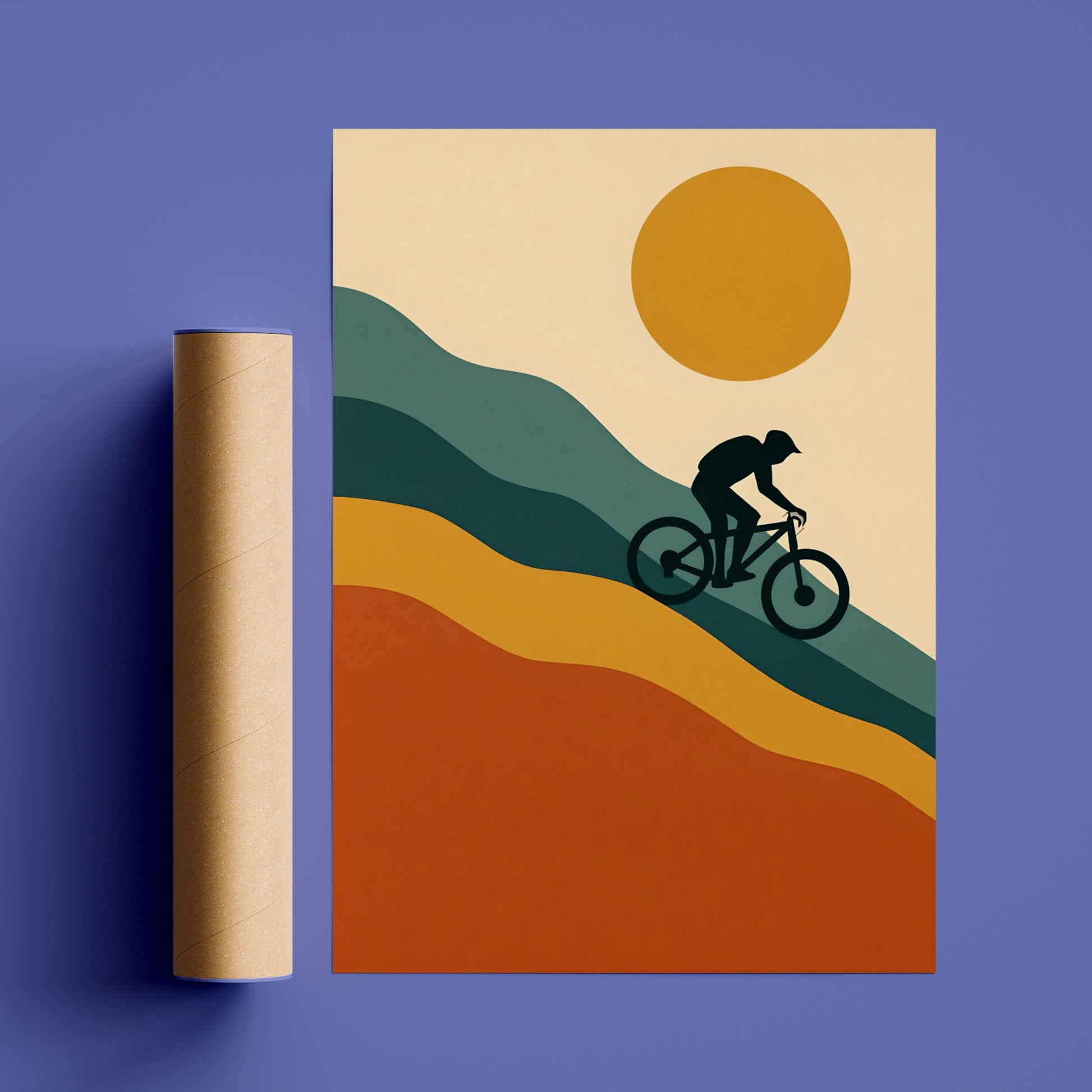 Mountain Bike Poster, Retro MTB Wall Art, Cycling Print, Minimalist Rider Gift