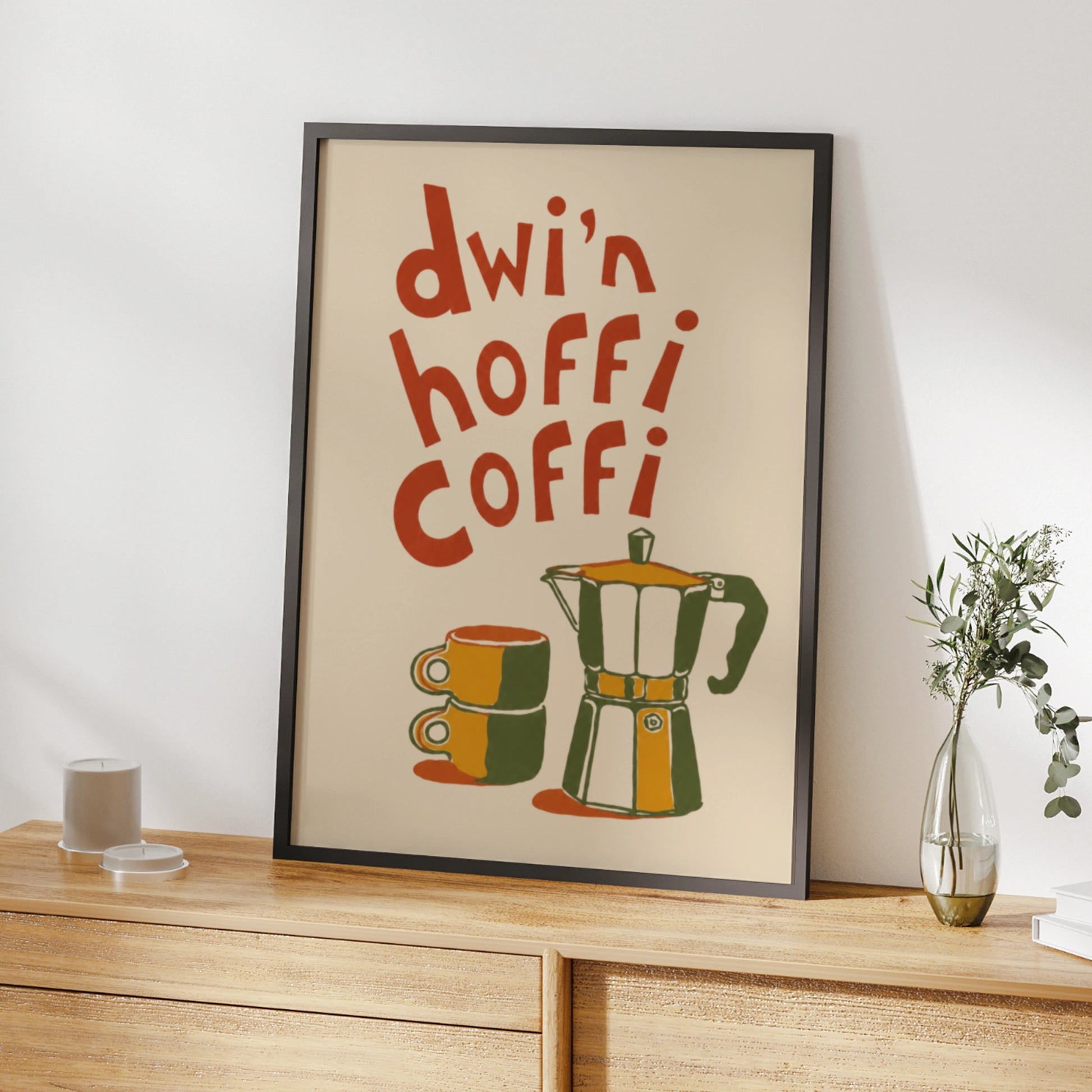 Welsh Coffee Lover Poster, Dwi'n Hoffi Coffi Wales Wall Art, Retro Kitchen Print