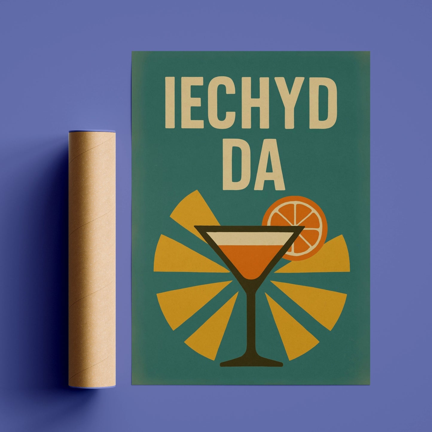 Iechyd Da Welsh Cocktail Poster, Wales Bar Wall Art, Retro Mid-Century Print