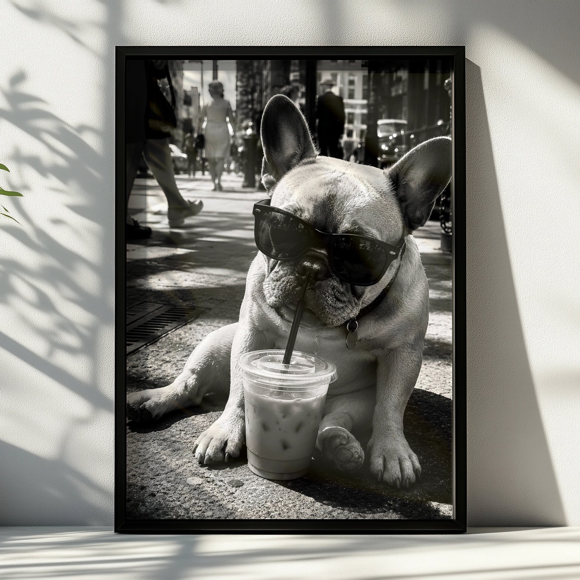 French Bulldog Coffee Poster, Frenchie Wall Art, Black White Dog Print, Funny Dog Lover Gift