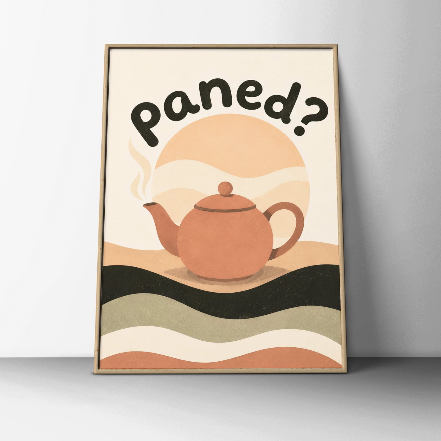 Paned Welsh Tea Poster, Wales Teapot Wall Art, Cymraeg Kitchen Print, Retro Boho