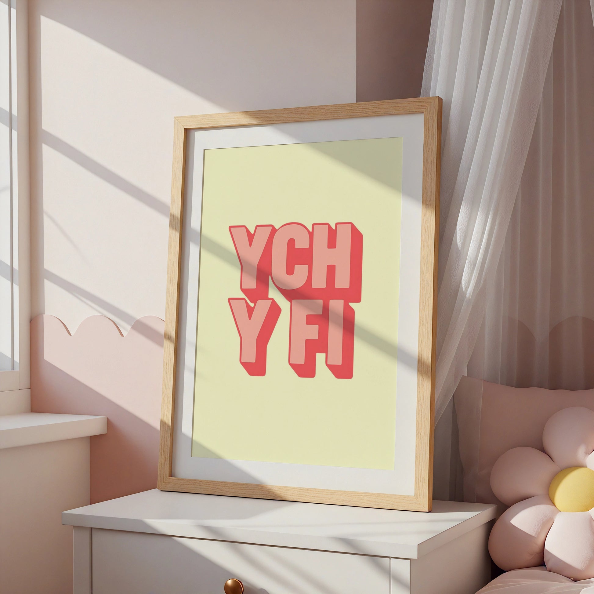 Ych Y Fi Welsh Slang Poster, Wales Wall Art, Bold Typography Print, Pink Red