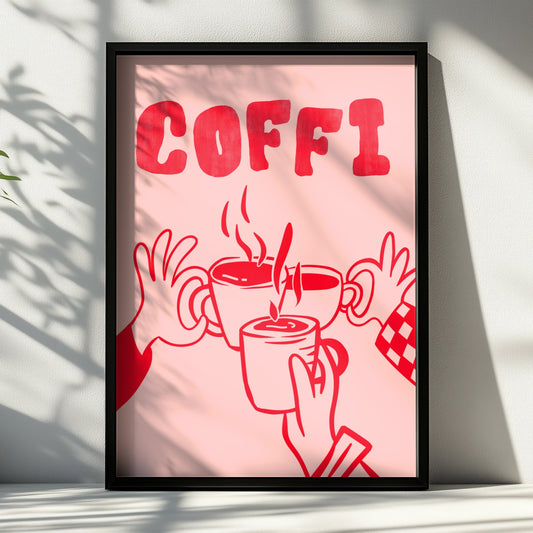 Coffi Welsh Coffee Poster, Wales Wall Art, Pink Red Kitchen Print, Cymraeg Gift