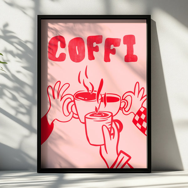Coffi Welsh Coffee Poster, Wales Wall Art, Pink Red Kitchen Print, Cymraeg Gift