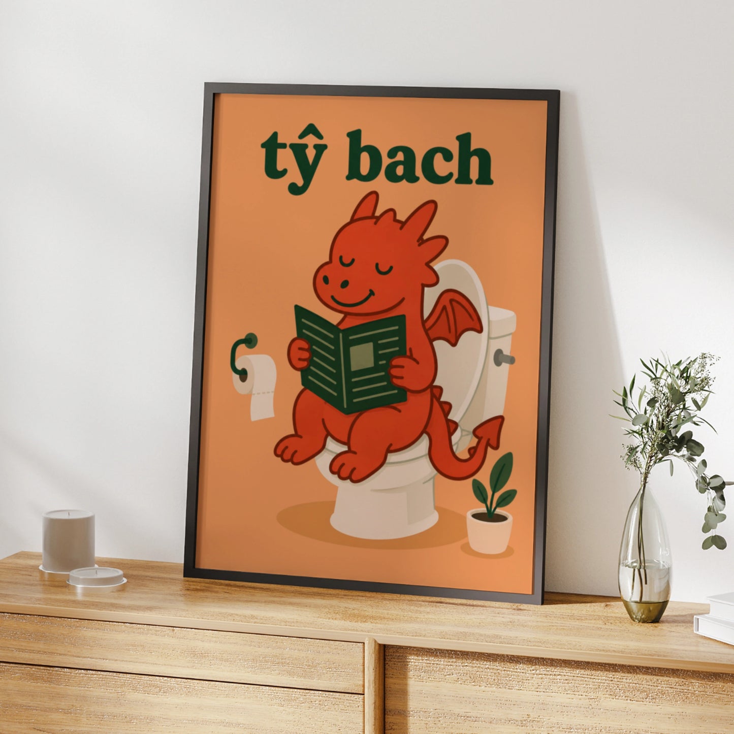 Ty Bach Welsh Dragon Bathroom Poster, Funny Wales Toilet Wall Art Print