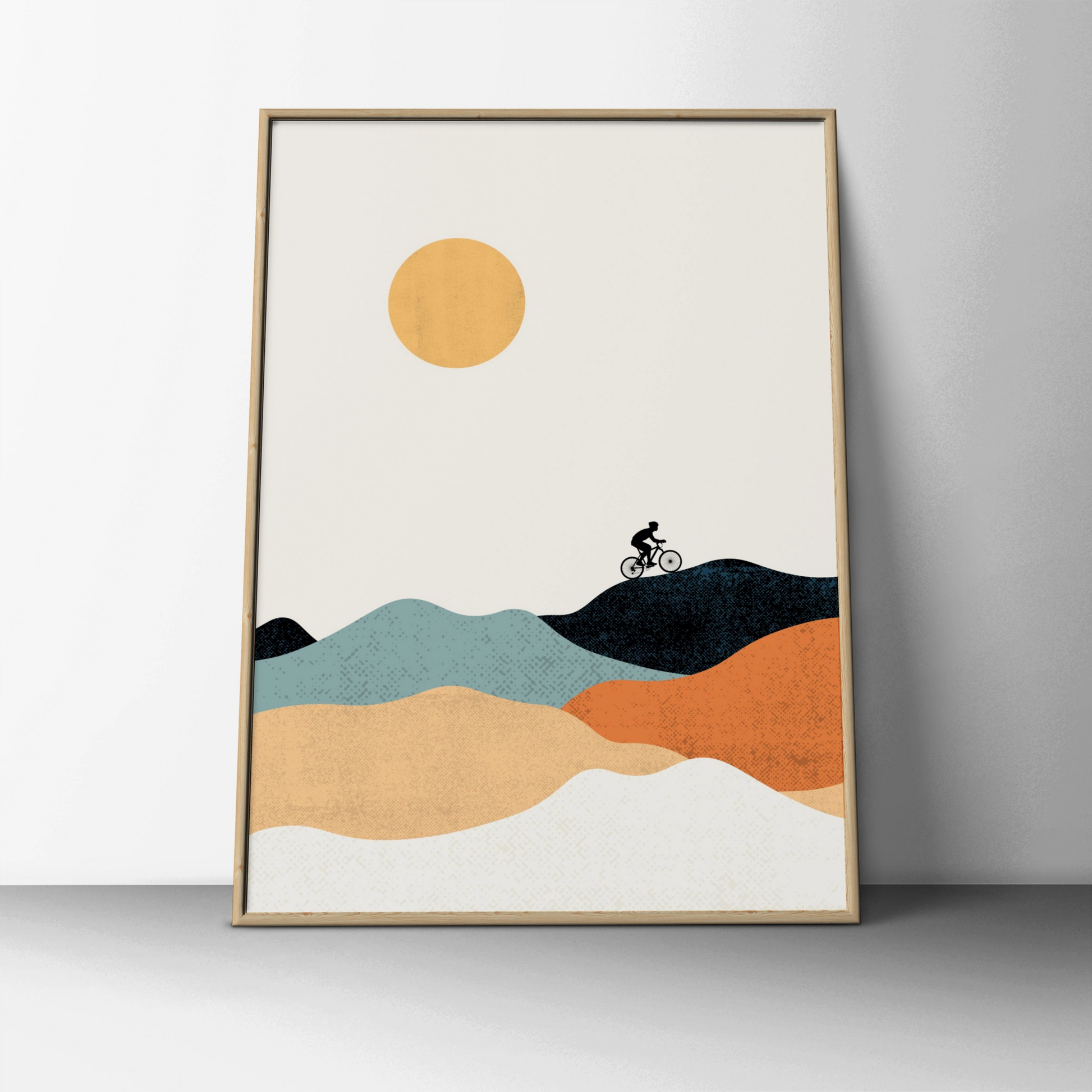 Mountain Bike Poster, Minimalist Cycling Art Print, Retro Hills Wall Art, Gift for Cyclist