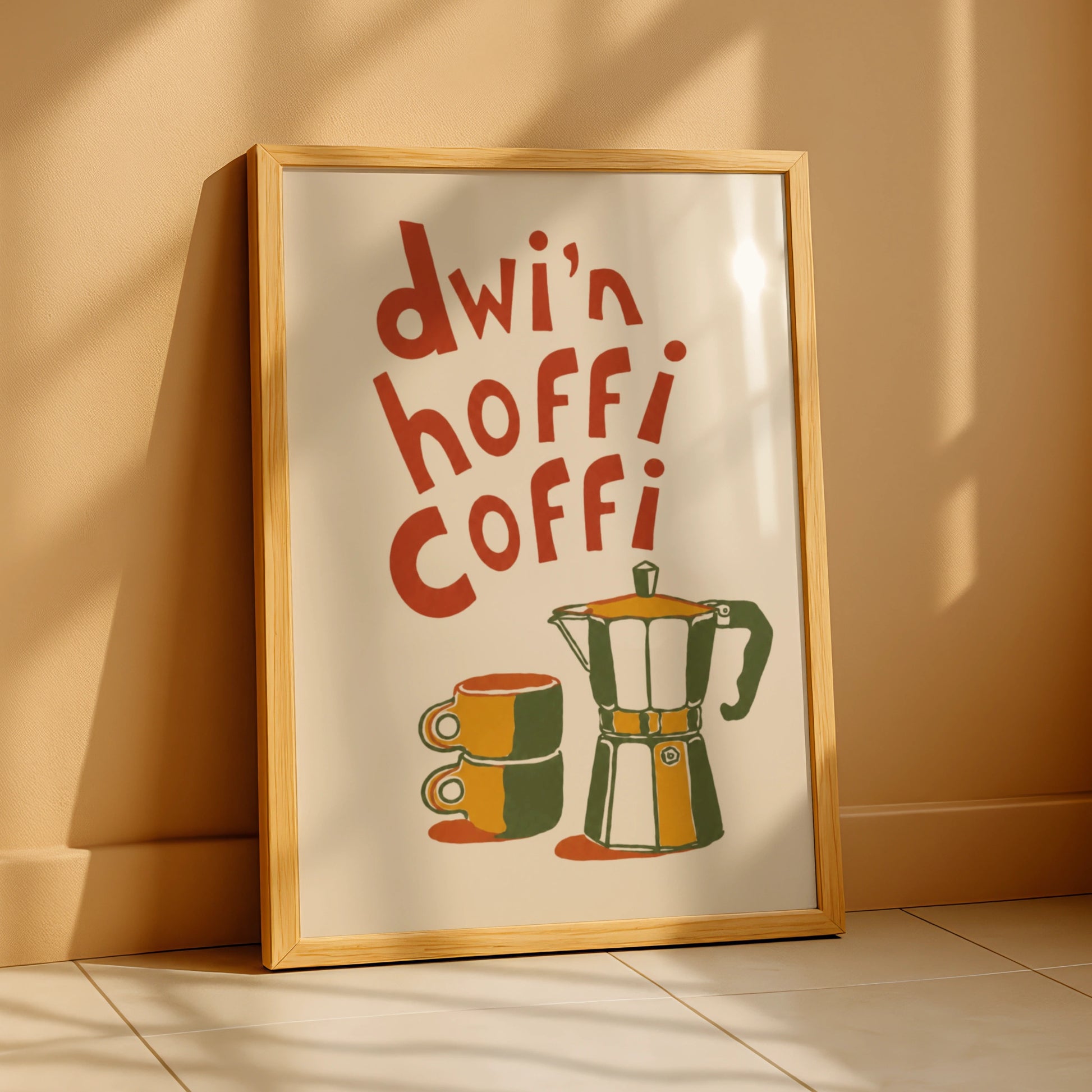 Welsh Coffee Lover Poster, Dwi'n Hoffi Coffi Wales Wall Art, Retro Kitchen Print