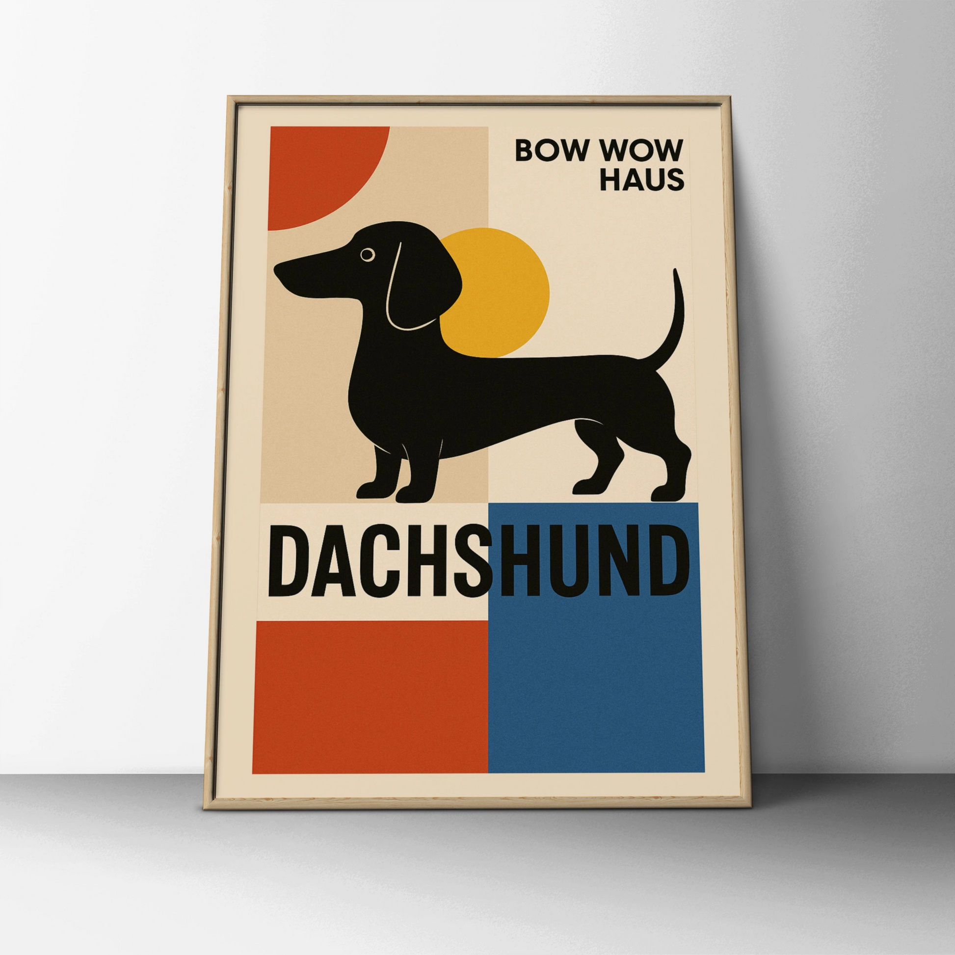 Dachshund Poster, Bauhaus Dog Wall Art, Sausage Dog Print, Retro Geometric Dog Lover Gift
