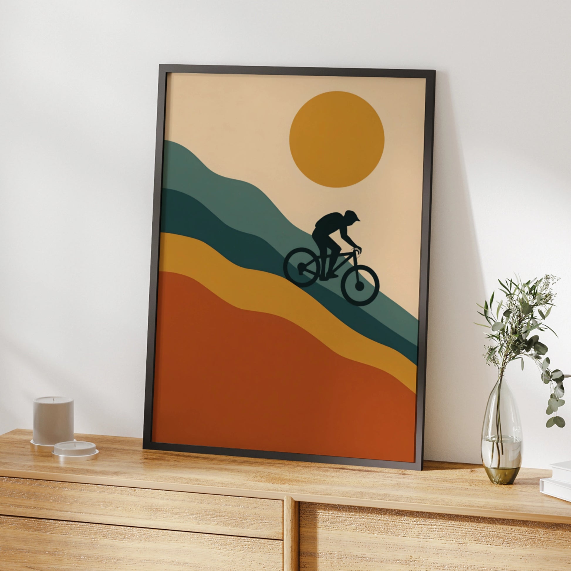 Mountain Bike Poster, Retro MTB Wall Art, Cycling Print, Minimalist Rider Gift